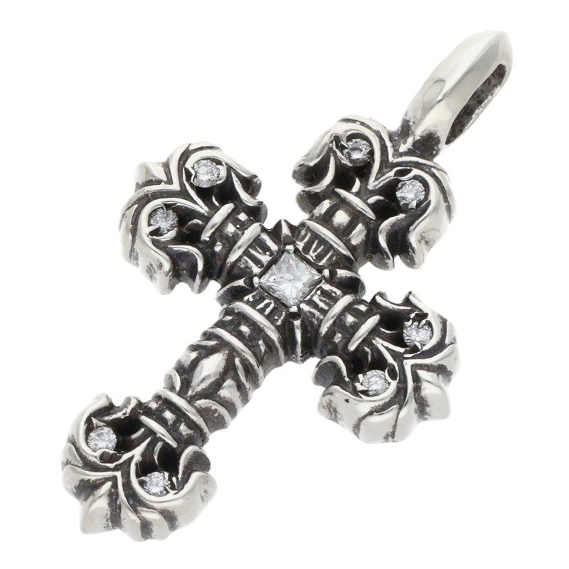 クロムハーツ Chrome Hearts   CHARM FILIGREE TINY P DMND タイニーフィリグリー PAVEダイヤシルバーネックレストップ(しろがね色×せつ然たる 5.08g)【812062】【SS07】【小物】【中古】bb406#rinkan*B