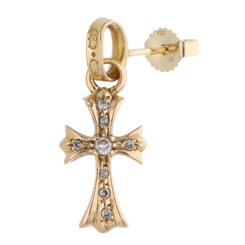 クロムハーツ Chrome Hearts　 22K BBY F PPRCHN A P D 22Kベイビーファット アフターPAVEダイヤ ゴールドピアス(イエローゴールド×クリア 3.71g)【022062】【OK15】【小物】【中古】bb316#rinkan*B