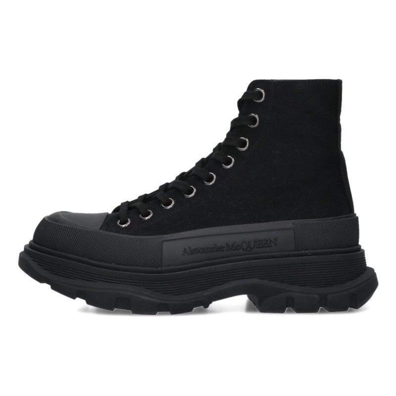 アレキサンダーマックイーン Alexander McQUEEN サイズ:39 Tread Slick ラバーソールキャンバスレースアップブーツ(ブラック)【103062】【BS99】【メンズ】【小物】【中古】bb384#rinkan*A|RINKAN