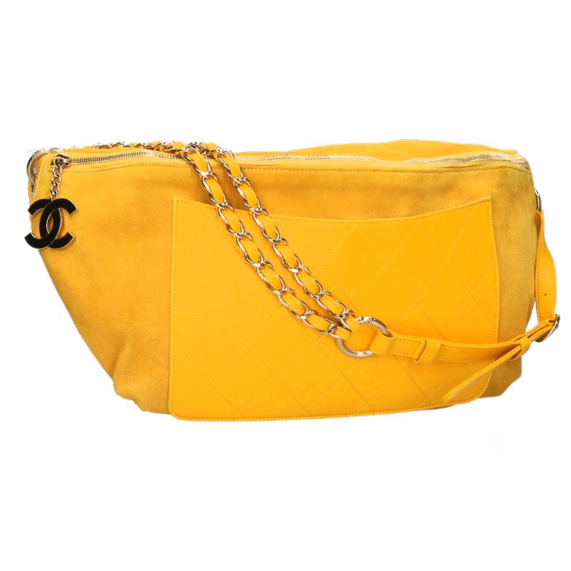シャネル CHANEL ×ファレルウィリアムス   CC通りことば スウェードレザーチェーンショルダーバッグ(黄色)【812062】【BS55】【小物】【中古】bb384#rinkan*B