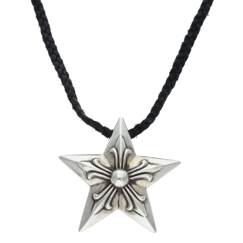 クロムハーツ Chrome Hearts　 LARGE STAR ラージスターペンダント シルバーネックレス(シルバー×ブラック 総重量45.85g)【912062】【SJ02】【小物】【中古】bb17#rinkan*B