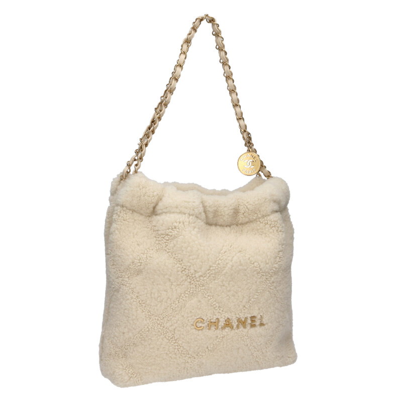 シャネル CHANEL   シャネル22スモール ボアチェーントートバッグ(象牙色調×ゴールド)【912062】【SB01】【小物】【中古】bb132#rinkan*C