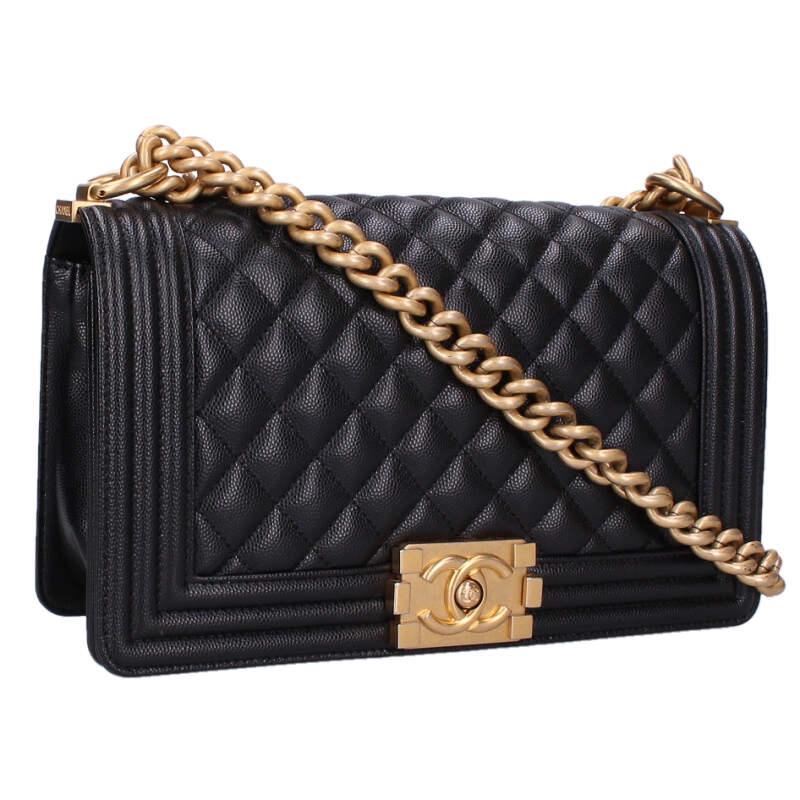 シャネル CHANEL　 サイズ:25 ボーイシャネル25 G金具キャビアスキンチェーンショルダーバッグ(ブラック×ゴールド)【912062】【GZ14】【小物】【中古】bb328#rinkan*B