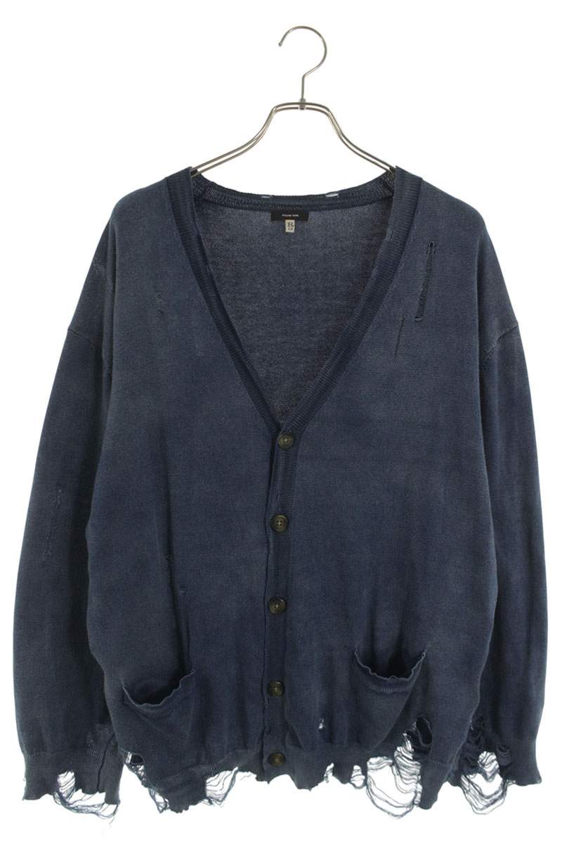 アールサーティーン R13　 サイズ:L BOYFRIEND CARDIGAN ダメージ加工カーディガン(インディゴ)【103062】【BS99】【メンズ】【中古】bb409#rinkan*B