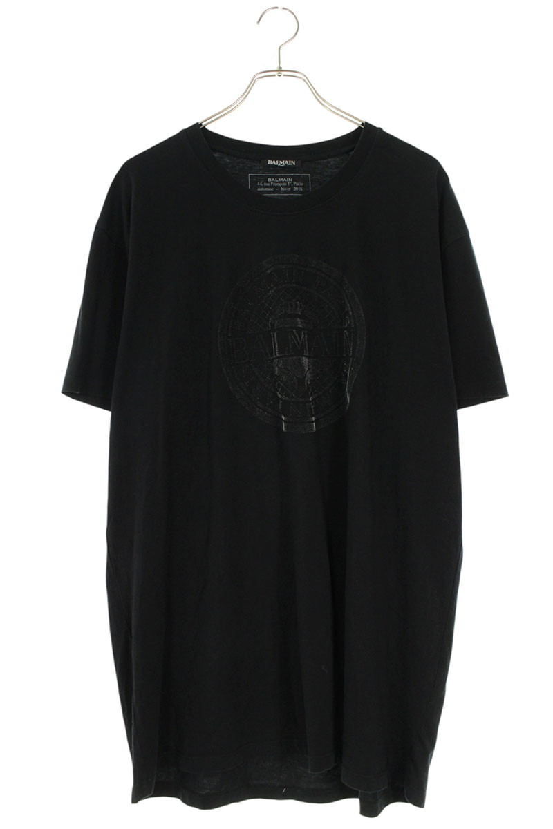 バルマン BALMAIN 大きさ:L  W8H8060I250 フロックエンブレムロゴプルオーバー(黒いこと)【122062】【BS99】【メンズ】【中古】bb411#rinkan*B