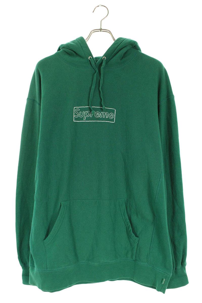 シュプリーム SUPREME　 ×カウズ KAWS　 サイズ:XL 21SS KAWS Chalk Logo Hooded Sweatshirt チョークボックスロゴフーデッドスウェットシャツパーカー(グリーン)【122062】【OM10】【メンズ】【中古】bb411#rinkan*B
