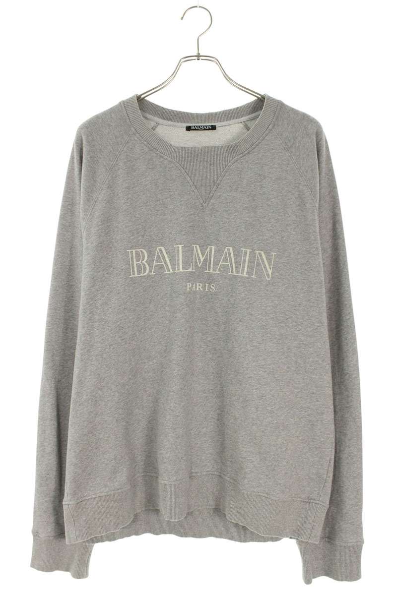 バルマン BALMAIN　 サイズ:XXL RH1679O052 フロッキーロゴプリントクルーネックスウェット(グレー)【122062】【BS99】【メンズ】【中古】bb411#rinkan*B