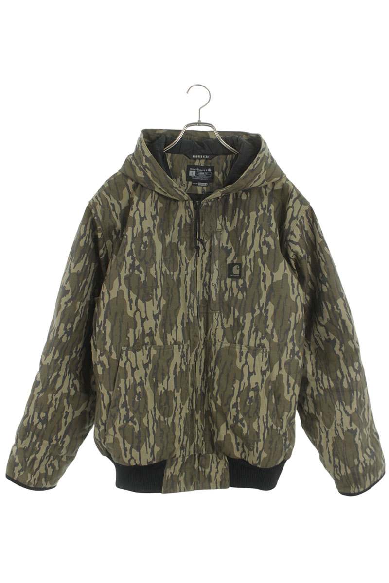 鉄道車両ハート型 Carhartt 大きさ:L  016098-M 家鴨総柄ジップアップフーデッドブルゾン(カーキ調)【222062】【BS99】【メンズ】【中古】bb459#rinkan*B