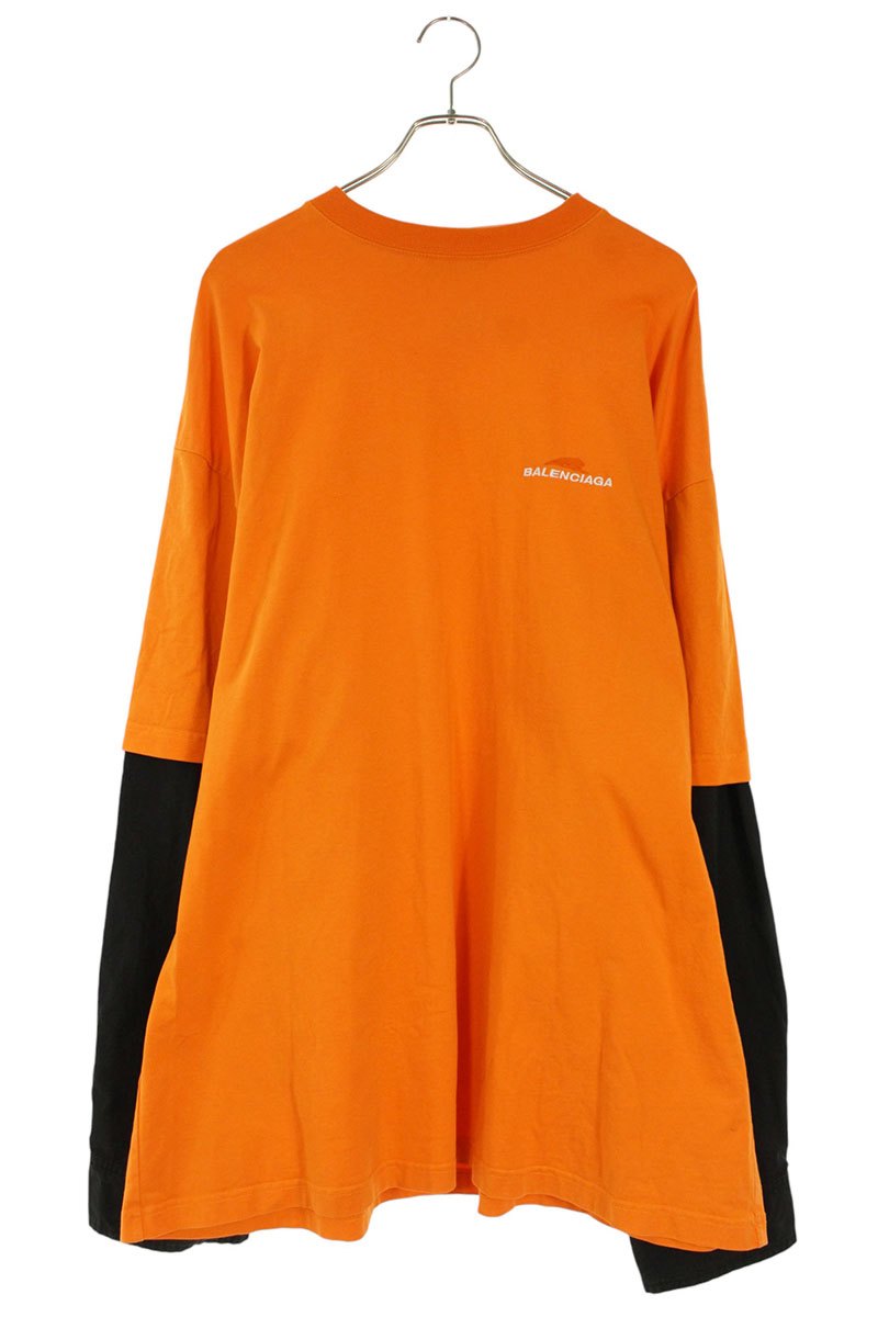 バレンシアガ BALENCIAGA　 サイズ:M 671401 TLVI5 タイガーロゴレイヤード長袖シャツ(オレンジ)【122062】【BS99】【メンズ】【中古】bb132#rinkan*B