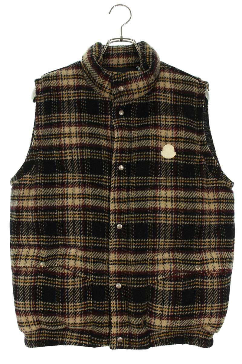 モンク線路 MONCLER 大きさ:1  MARKAM ウールチェックダウンベスト(ベージュ調)【103062】【BS99】【メンズ】【中古】bb51#rinkan*B
