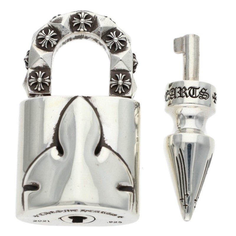 クロムハーツ Chrome Hearts   PADLOCK FLERKNEE P D パドロックフレアニー PAVE金剛石 しろがね色首飾りいの一番(しろがね色×せつ然たる 総掛け目61.73g)【722062】【SJ02】【小物】【中古】bb432#rinkan*B