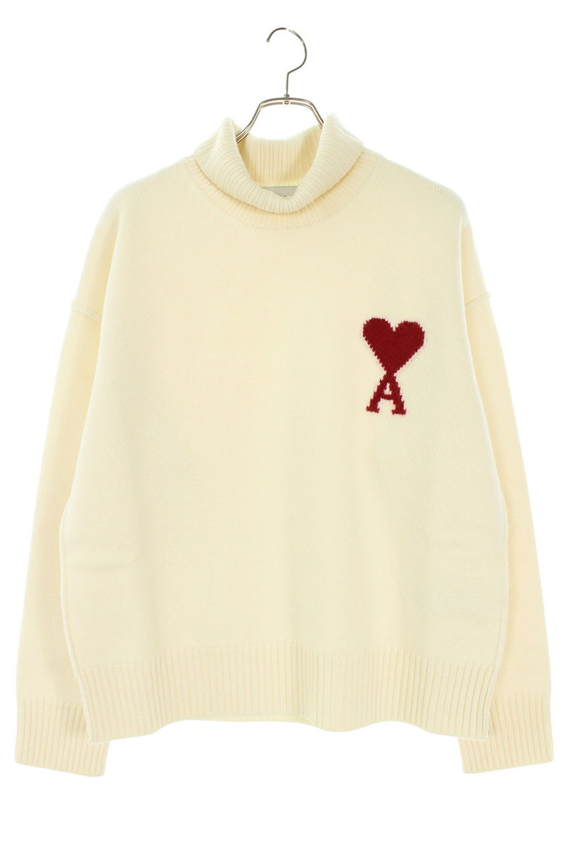 アミアレクサンドルマテュッシ AMI Alexandre Mattiussi　 サイズ:XXL 26SS UKS839 ハートAタートルネックニット(ホワイト×レッド)【422062】【SB01】【メンズ】【新古品】bb78#rinkan*N