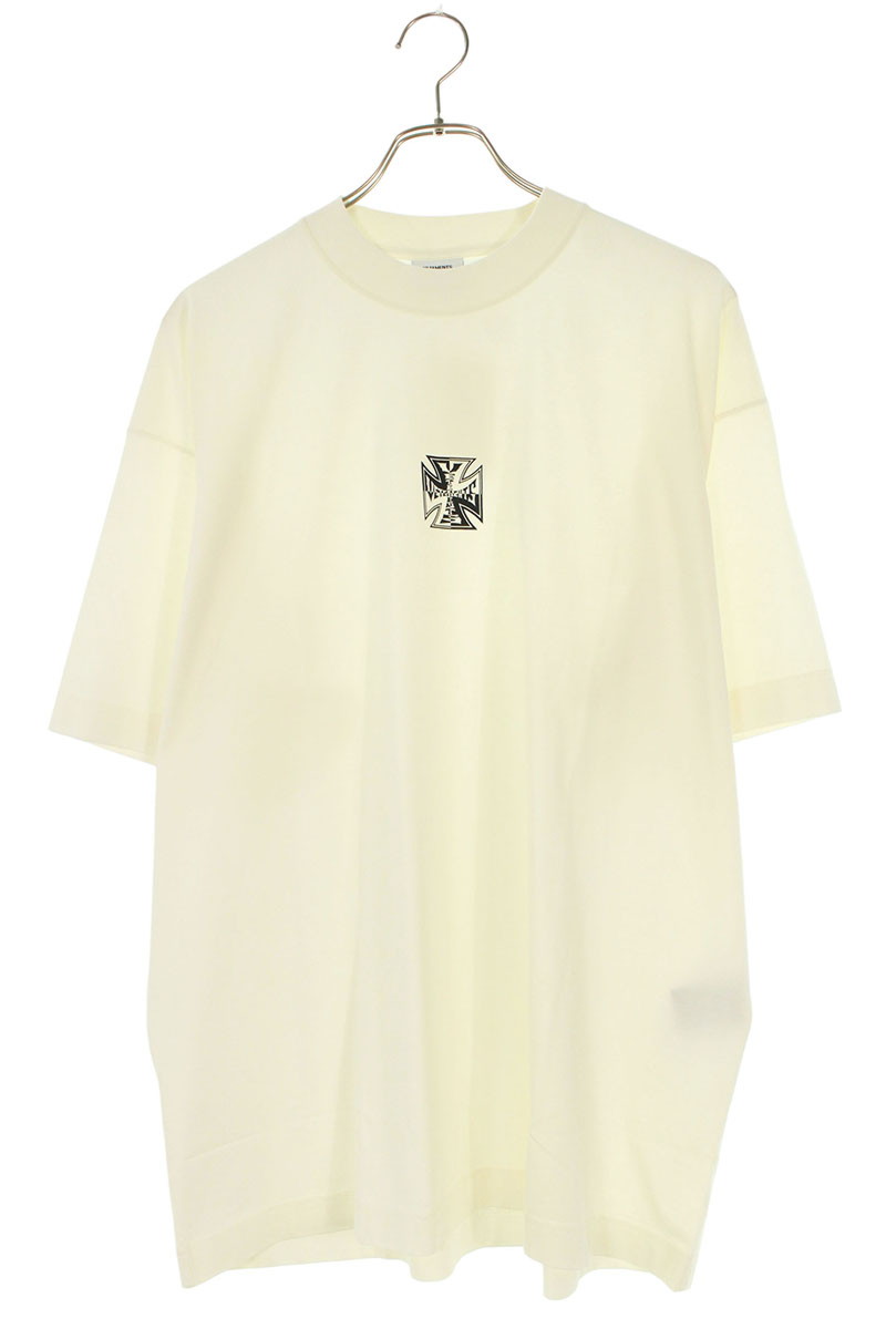 ヴェトモン VETEMENTS　 サイズ:XS 26SS ME76TR168V バイカークロスロゴTシャツ(ホワイト調)【522062】【OM10】【メンズ】【新古品】bb78#rinkan*N