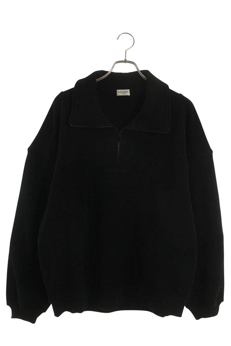 サンローランパリ SAINT LAURENT PARIS 大きさ:M  750517 Y36SSW ロゴタイプ刺しゅうハーフジップスウェット(黒いこと)【322062】【SB01】【メンズ】【新古品】bb78#rinkan*N