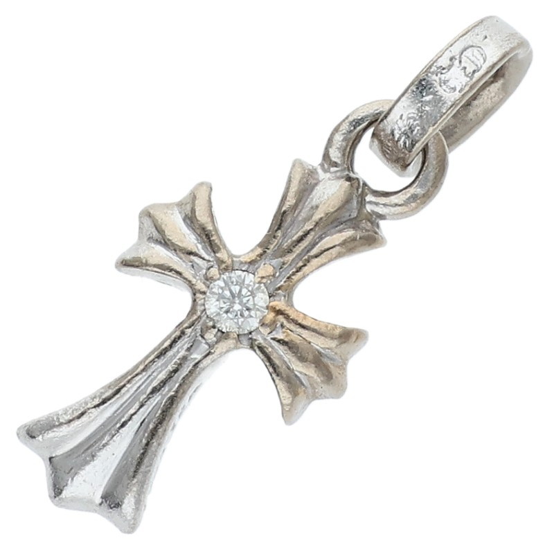 クロムハーツ Chrome Hearts   18KWG CRS BBYFAT DMND ベイビーファット 両面1金剛石 1惹き付ける ホワイトゴールドネックレストップ(白いことゴールド×せつ然たる 3.34g)【422062】【SJ02】【小物】【中古】bb467#rinkan*B
