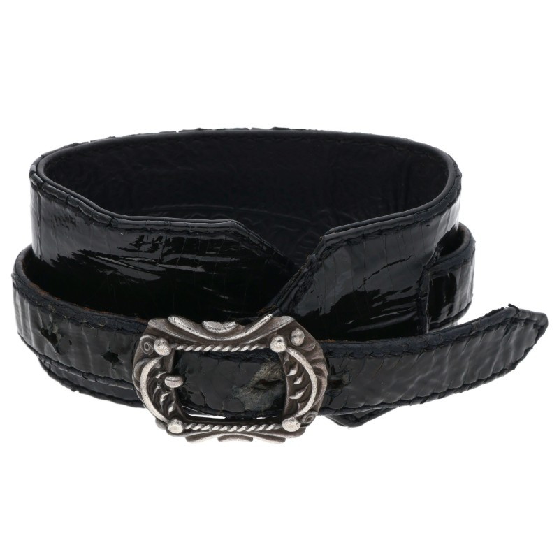 クロムハーツ Chrome Hearts 大きさ:1  RR TINY BUCKLE ロック アリゲーター パテントアリゲーターレザーブレスレット(黒いこと×しろがね色 総掛け目30.34g)【522062】【SJ02】【小物】【中古】bb17#rinkan*C