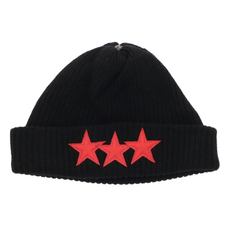 クロムハーツ Chrome Hearts  スターパッチカシミアビーニーニットキャップ(黒いこと×赤いこと)【422062】【GZ11】【小物】【中古】bb17#rinkan*S