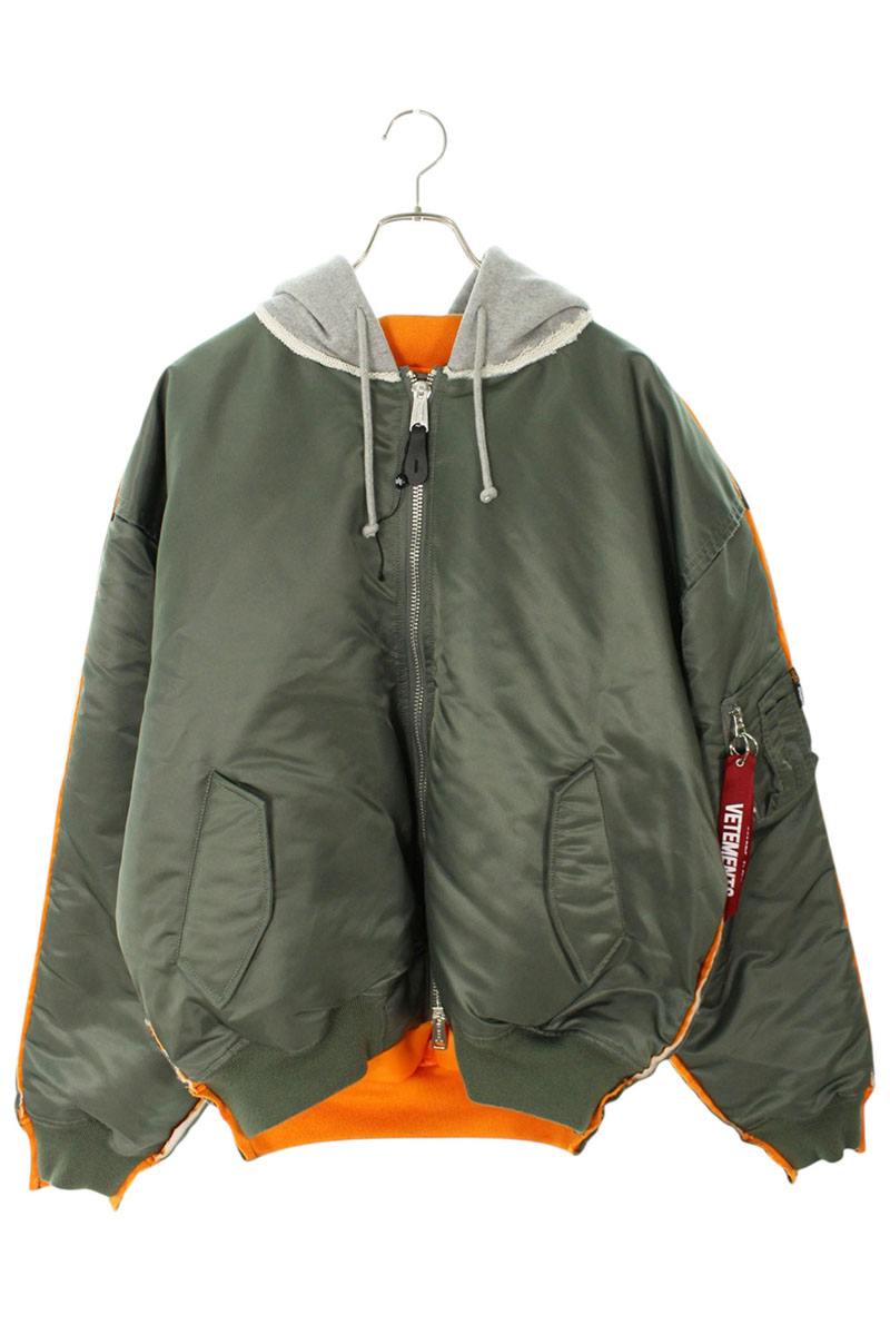 ヴェトモン VETEMENTS サイズ:XS 26SS ME76BJ002E フーデッドボンバーブルゾン(グリーン×グレー)【813062】【SB01】【メンズ】【新古品】bb78#rinkan*N
