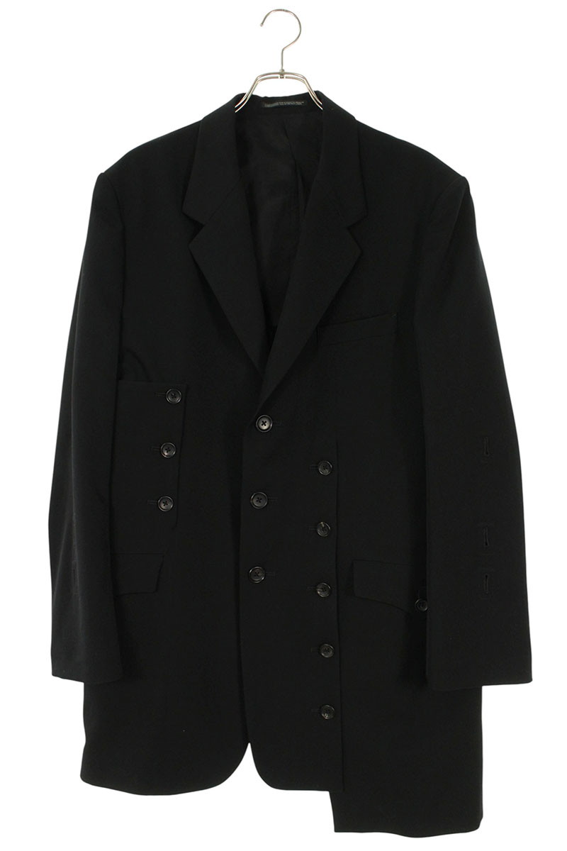 ヨウジヤマモトプールオム YOHJI YAMAMOTO POUR HOMME　 サイズ:2 25SS HP-J21-100 ウールギャバアシンメトリーボタンジャケット(ブラック)【103062】【BS99】【メンズ】【中古】bb187#rinkan*B
