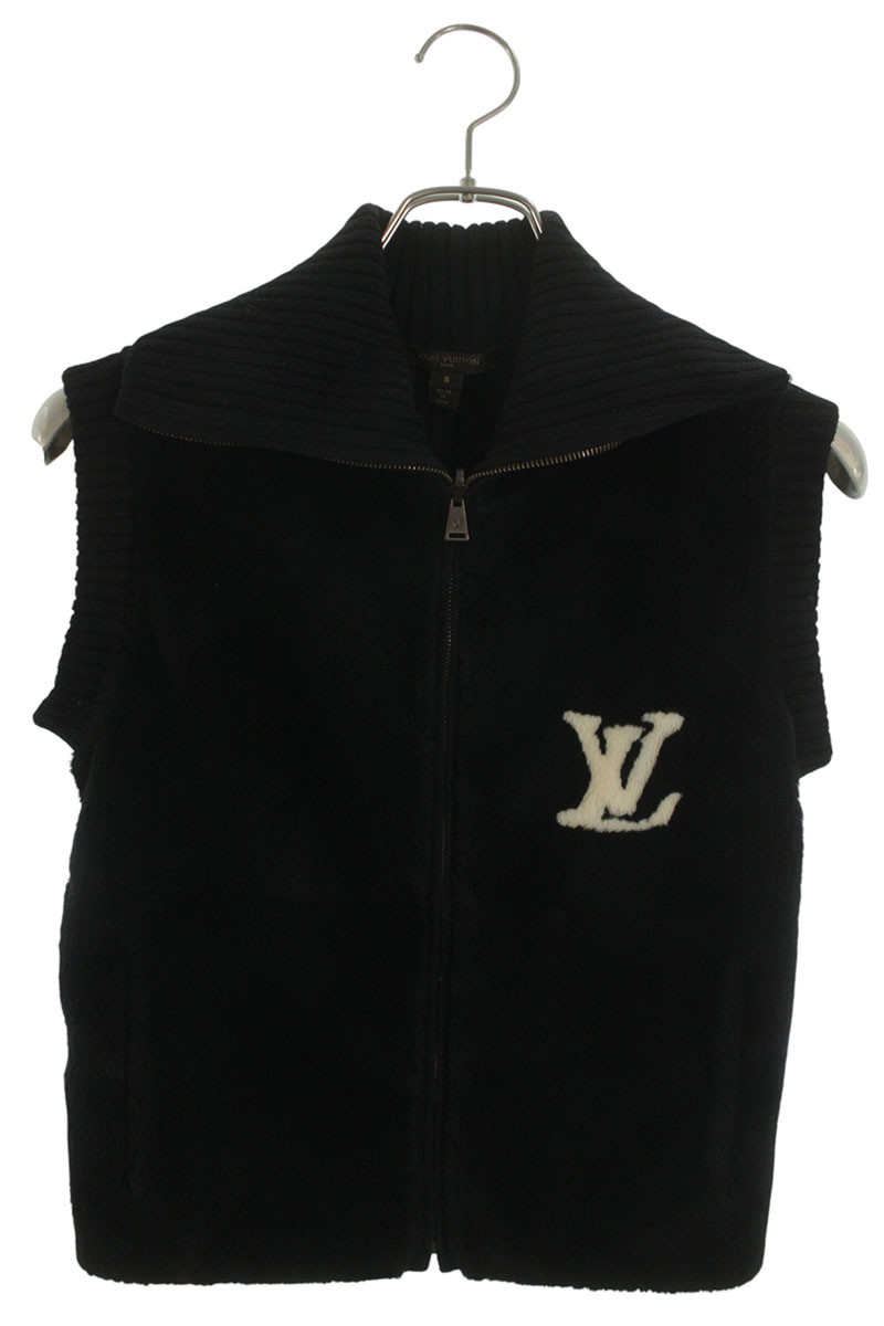 ルイヴィトン LOUISVUITTON　サイズ:S 09AW ロゴ刺繍ハイネックデザインファーシルクベスト(ブラック)【103062】【BS99】【メンズ】【中古】bb428#rinkan*B｜RINKAN