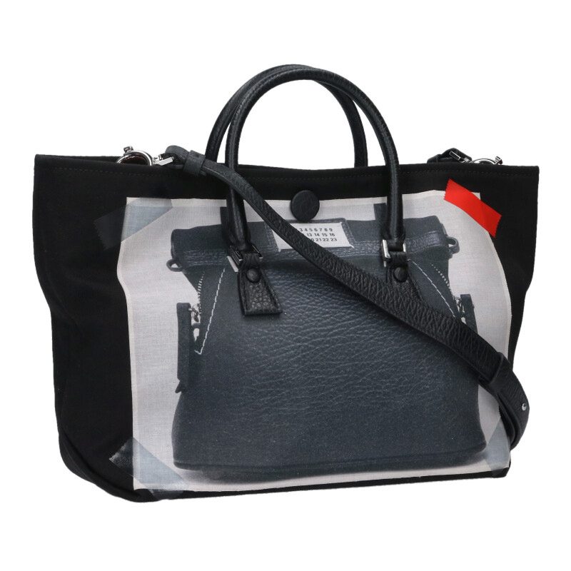メゾンマルジェラ Maison Margiela　 サイズ:UNI SB1WC0008 ストラップ付き2WAYキャンバスハンドバッグ(ブラック)【603062】【BS99】【小物】【中古】bb428#rinkan*B
