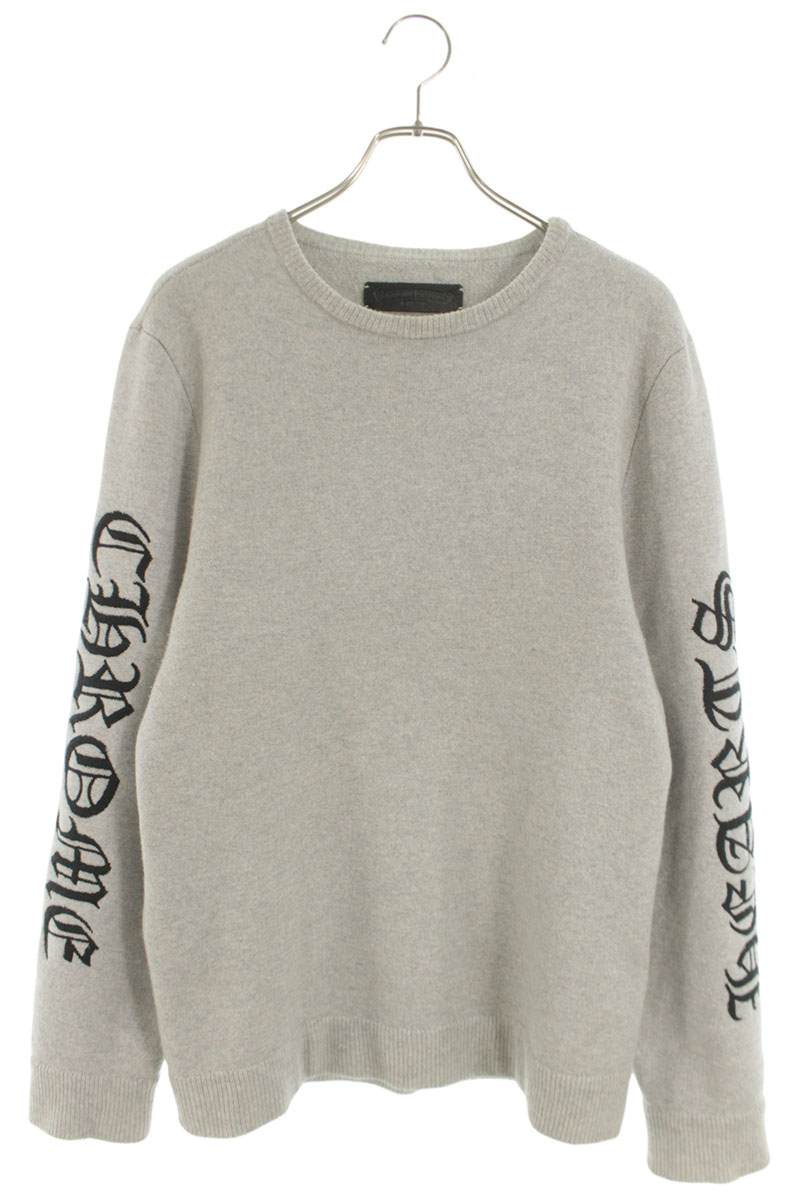 クロムハーツ Chrome Hearts 大きさ:M  U LIFE SENTENCE 手ロゴタイプ刺しゅうカシミール編み物(薄墨色×黒いこと)【522062】【os06】【メンズ】【中古】bb406#rinkan*B
