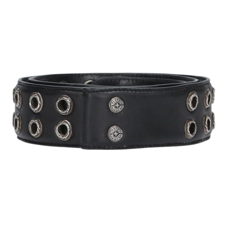 クロムハーツ Chrome Hearts 大いさ:32in  STRAP DBL GROMMET ダブルグロメット なめし革三尺帯(黒いこと×しろがね色)【422062】【SS07】【小物】【中古】bb377#rinkan*B