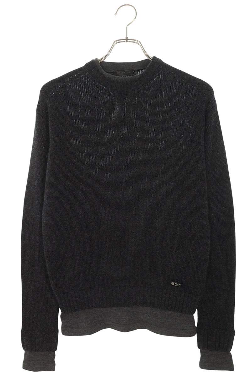 プラダ PRADA　 サイズ:44 UMF190 カシミヤ クルーネックレイヤードニット(ダークグレー)【722062】【OM10】【メンズ】【中古】bb326#rinkan*A