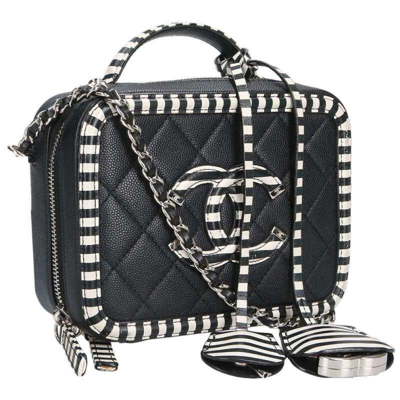 シャネル CHANEL　 CCフィリグリー チェーンショルダーバッグ(ブラック×ホワイト)【813062】【BS99】【小物】【中古】bb132#rinkan*B