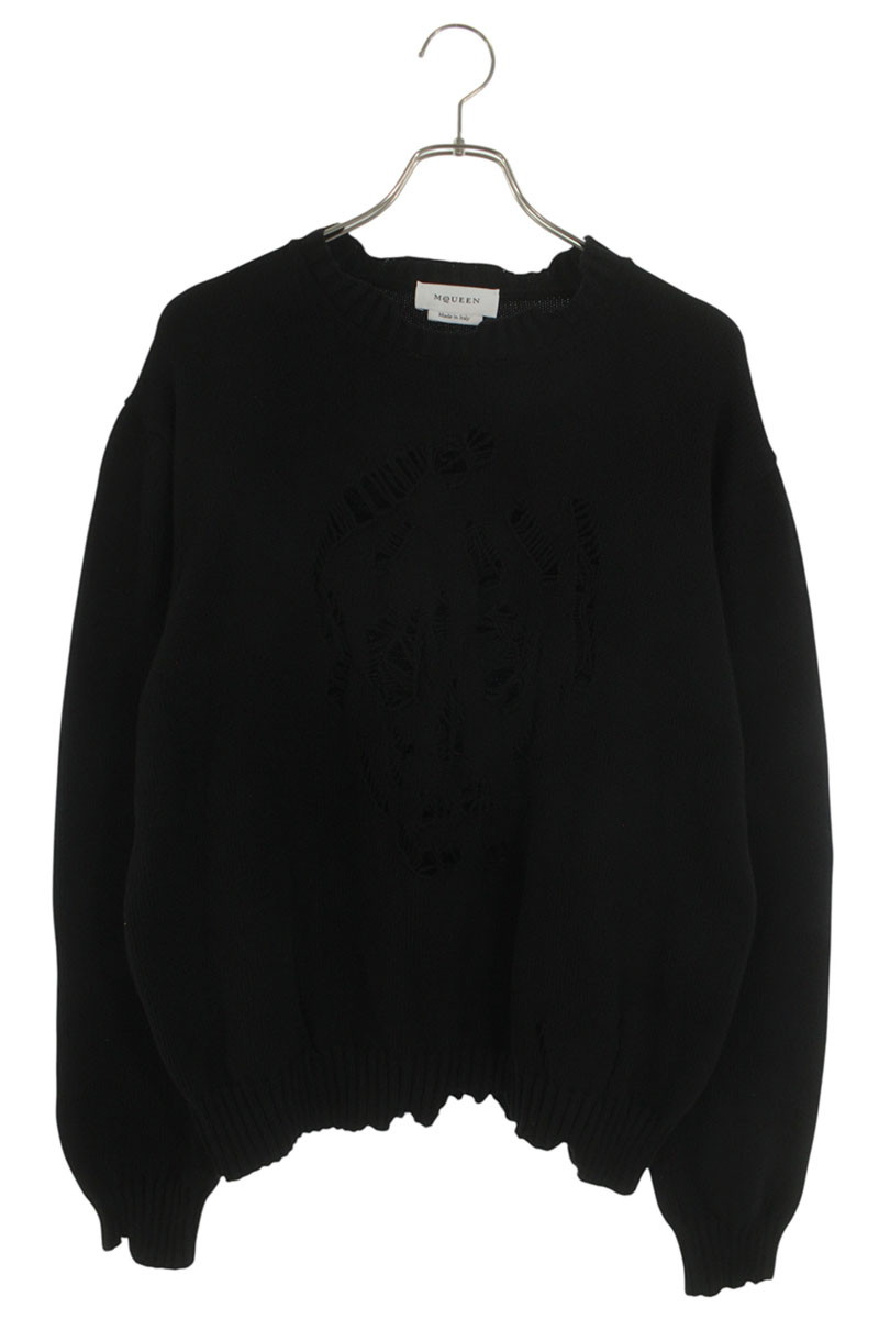 アレキサンダーマックイーン Alexander McQUEEN　 サイズ:XL 807272 Q1BA6 スカルデストロイダメージ加工ニット(ブラック)【722062】【SB01】【メンズ】【中古】bb33#rinkan*A