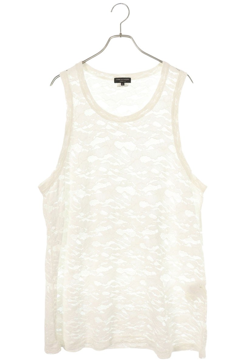 コムデギャルソンオムプリュス COMME des GARCONS HOMME PLUS サイズ:XL PO-T039 AD2024レースデザインタンクトップノースリーブカットソー(ホワイト)【103062】【BS99】【メンズ】【中古】bb33#rinkan*A|RINKAN