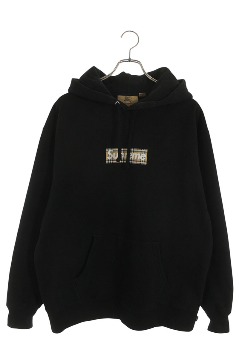 シュプリーム SUPREME ×バーバリー Burberry サイズ:L  Burberry Box Log Hooded Sweatshirt バーバリーボックスロゴパーカー(ブラック)【103062】【OM10】【メンズ】【中古】bb453#rinkan*B
