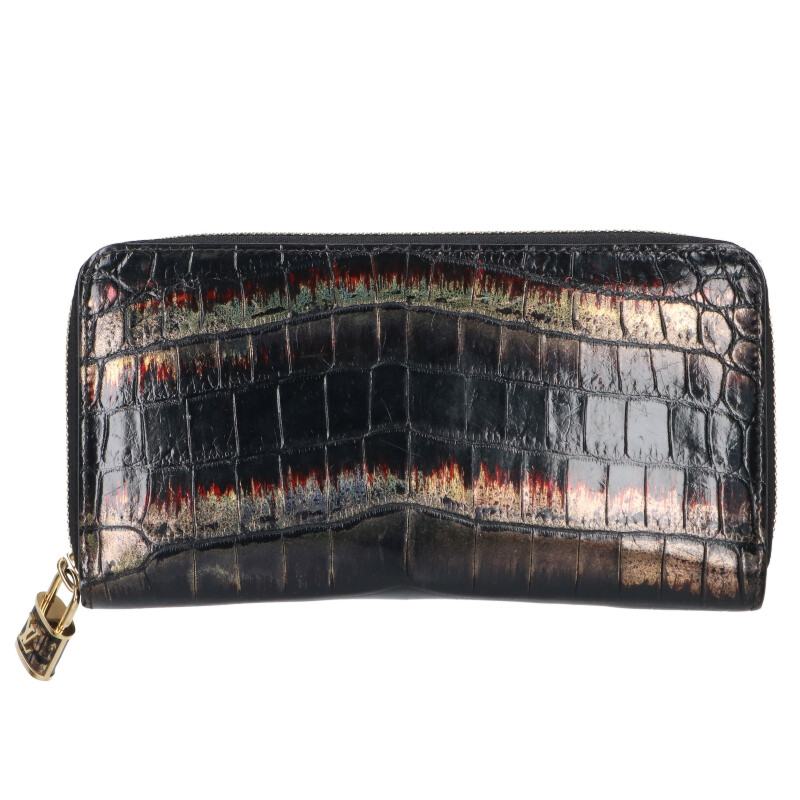ルイヴィトン LOUISVUITTON   ジッピーウォレット アリゲータークロコブラックオーロラ札入れ(黒いこと)【722062】【GZ14】【小物】【中古】bb33#rinkan*B