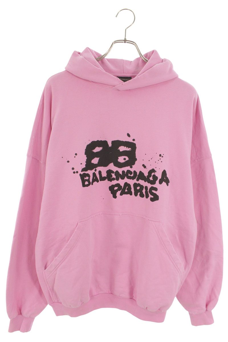 バレンシアガ BALENCIAGA 大きさ:1  739024 TNVQ1 ハンドドローペイントラージフィットプルオーバーパーカー(サクラ色)【103062】【OM10】【レディース】【中古】bb30#rinkan*B