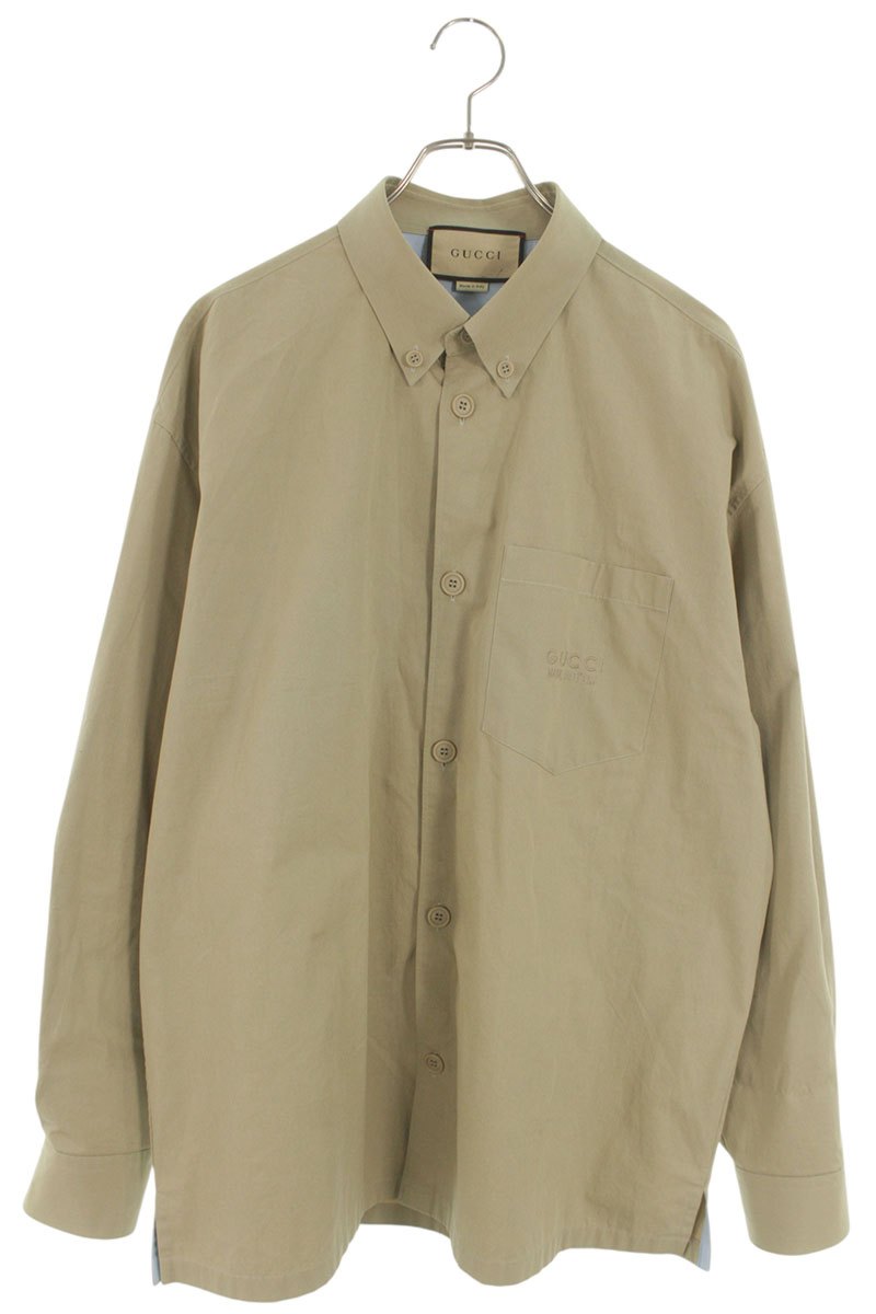 グッチ GUCCI　 サイズ:48 762164 ZAPC4 ロゴ刺繍長袖シャツ(ベージュ)【103062】【OM10】【メンズ】【中古】bb356#rinkan*B 37,895円
