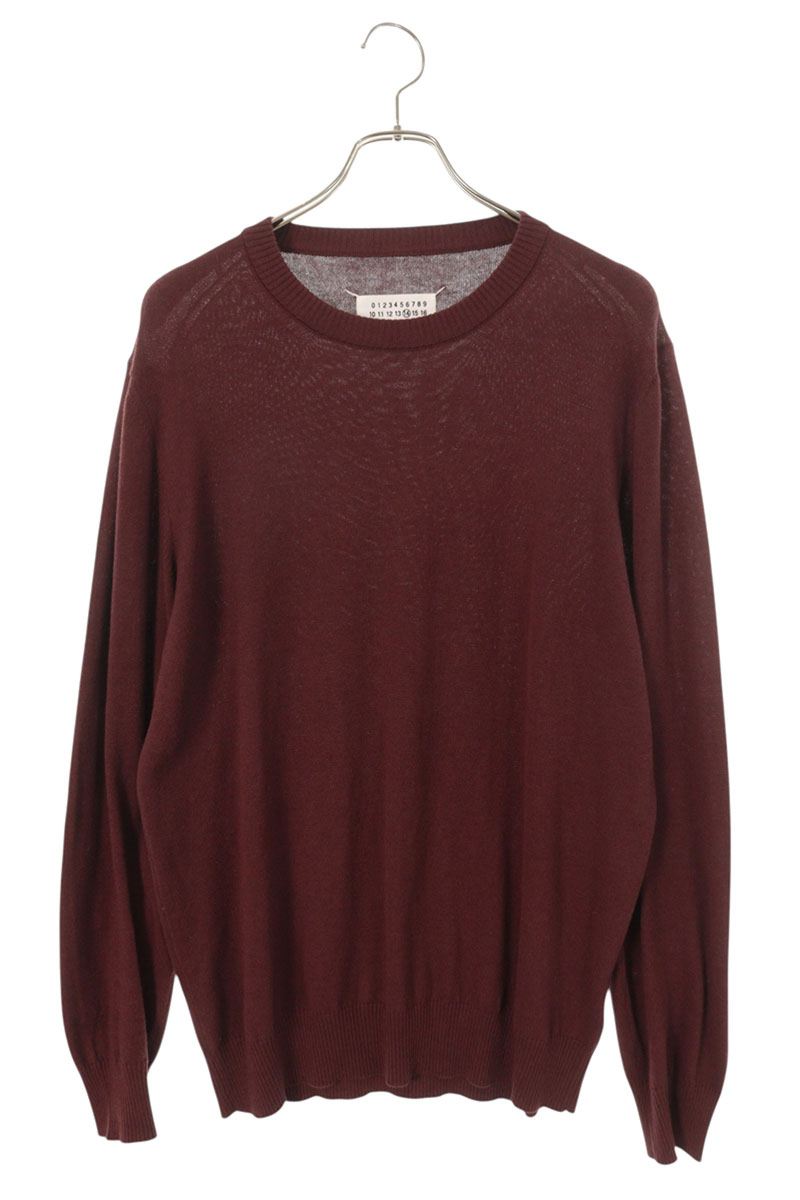 メゾンマルジェラ Maison Margiela 大きさ:XL  16AW  S50HA0660 レザーエルボーパッチニット(ボルドーワイン)【103062】【BS99】【メンズ】【中古】bb87#rinkan*B
