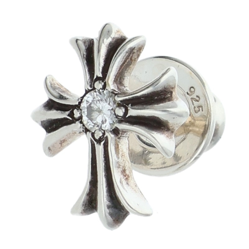 クロムハーツ Chrome Hearts   No2 CH CRS DIA CHクロススタッド 1金剛石 しろがね色ピアス(しろがね色×せつ然たる 0.74g)【703062】【os06】【小物】【中古】bb470#rinkan*B