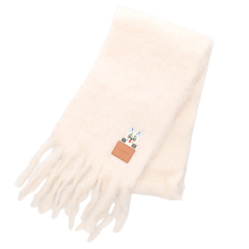 ロエベ LOEWE　 FSA6SS1W03 Louis Wain ロゴパッチ モヘアマフラー(ホワイト)【823062】【BS99】【小物】【中古】bb87#rinkan*B