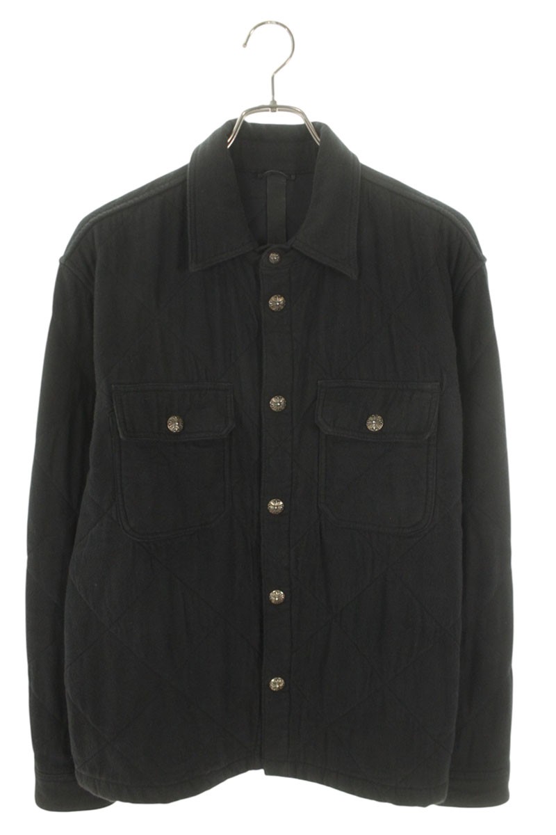 クロムハーツ Chrome Hearts　 サイズ:M キルティングクロスボールジャケット(ブラック×シルバー)【103062】【SJ02】【メンズ】【中古】bb396#rinkan*B