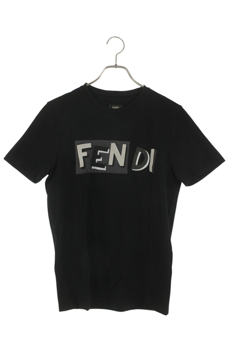 フェンディ FENDI　 サイズ:44 FY0626 ロゴ刺繍Tシャツ(ブラック)【403062】【BS99】【メンズ】【中古】bb359#rinkan*S