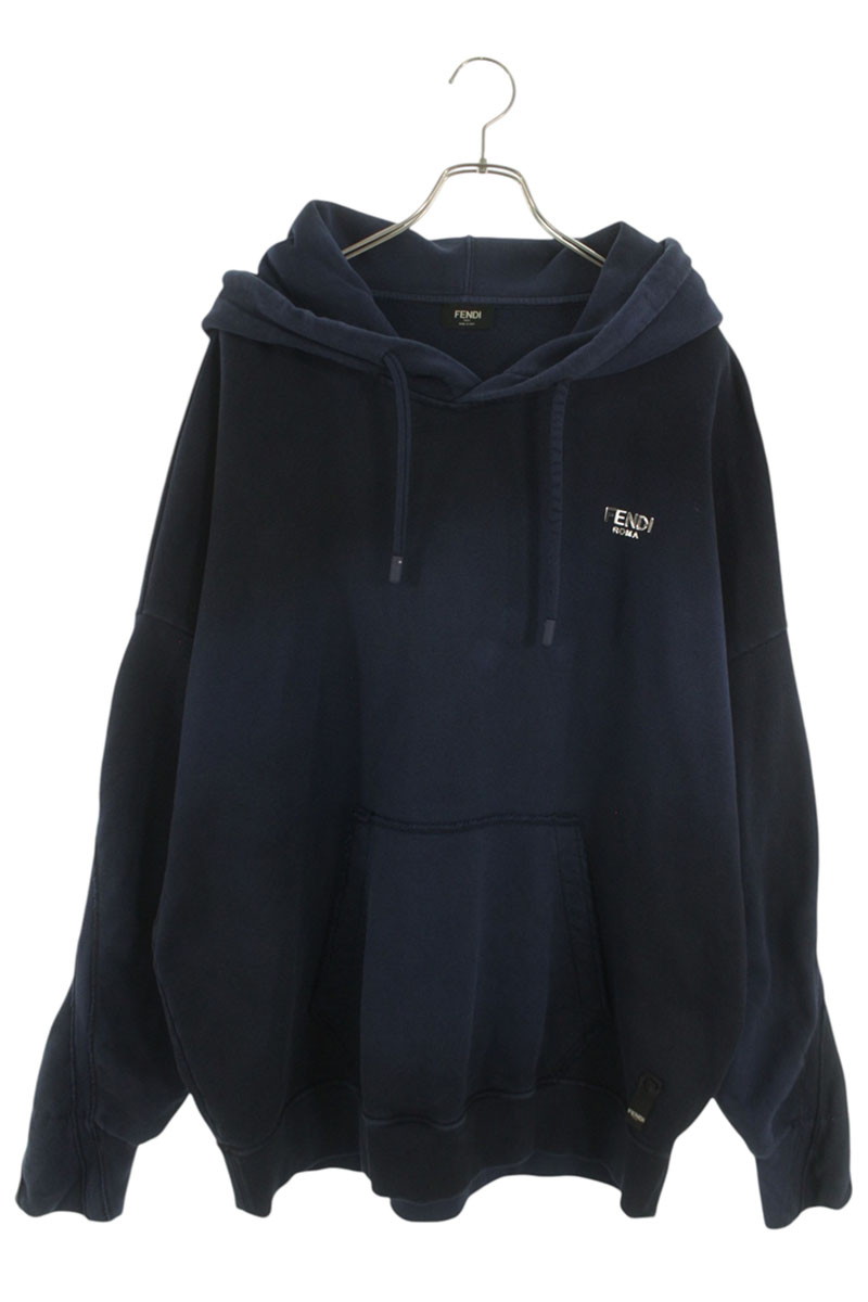 フェンディ FENDI　 サイズ:L 24AW FY1253 APM7 ロゴプレートインサイドアウトオーバーサイズパーカー(ブルー)【303062】【OM10】【メンズ】【中古】bb162#rinkan*B