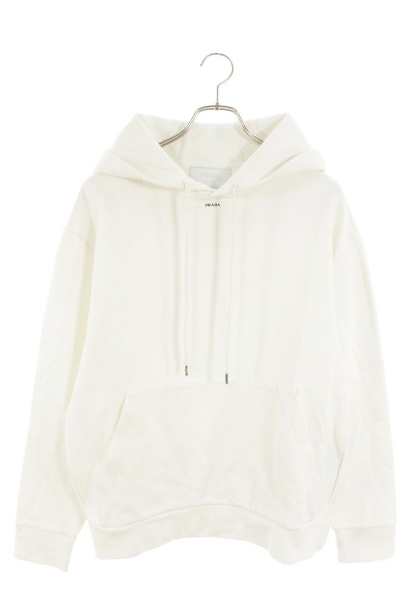 プラダ PRADA サイズ:M UJL84A ロゴプリントプルオーバーパーカー(ホワイト)【403062】【OM10】【メンズ】【中古】bb205#rinkan*B|RINKAN