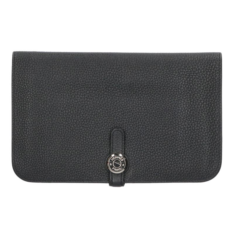 エルメス HERMES   ドゴンデュオ X目じるし SV金具 トゴ札入れ(黒いこと×しろがね色)【403062】【OM10】【小物】【中古】bb359#rinkan*B