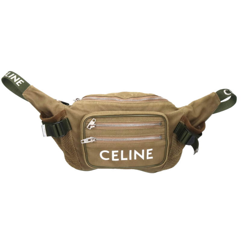 セリーヌ CELINE  トレッキングベルトフロントロゴショルダーバッグ(緑であること×白いこと)【104062】【BS99】【小物】【中古】bb94#rinkan*B