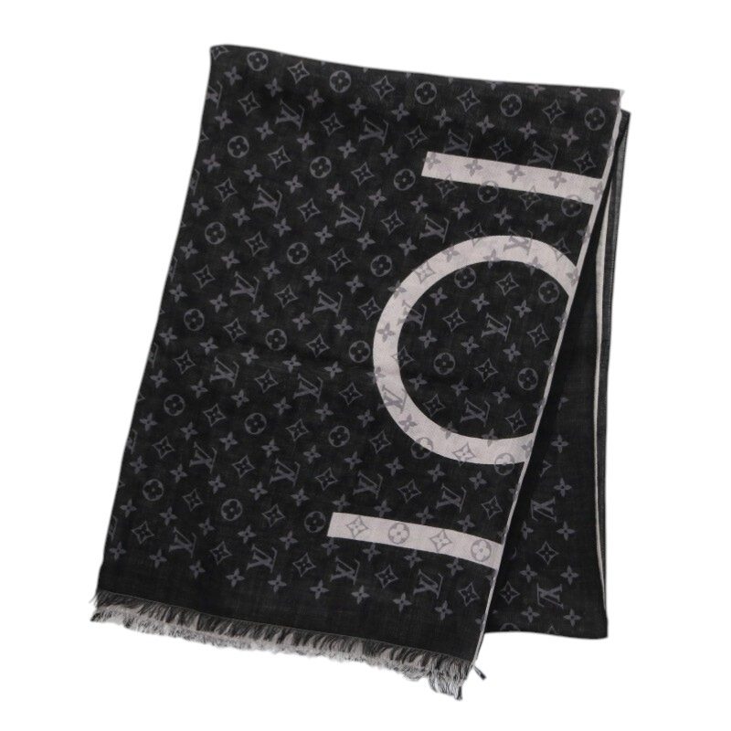 ルイヴィトン LOUISVUITTON　 モノグラム カシミヤシルク大判ストール(ブラック)【133062】【BS99】【小物】【中古】bb359#rinkan*S