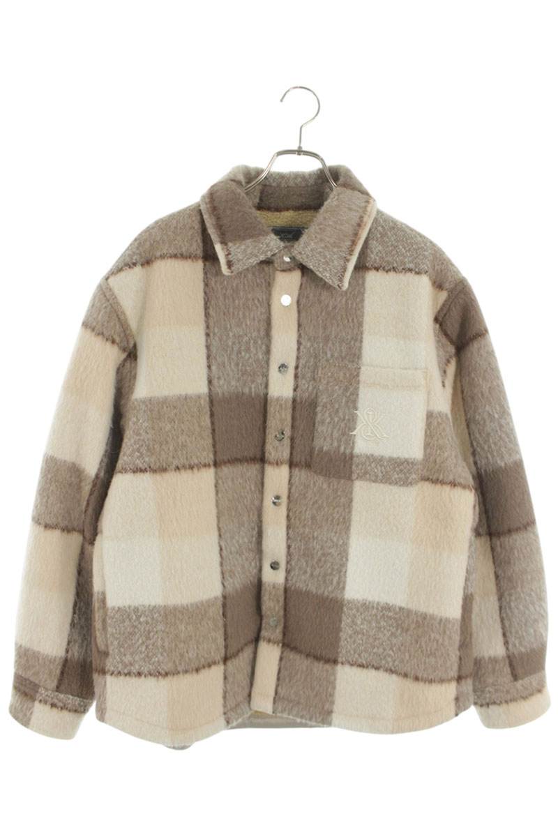 キス KITH サイズ:L  25AW  KHM011021 ロゴ刺繍チェックボアブルゾン(ベージュ)【603062】【BS99】【メンズ】【中古】bb18#rinkan*A