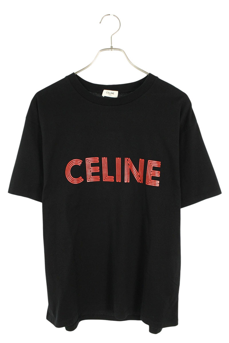セリーヌ CELINE　 サイズ:S 2X51l671Q ロゴプリントルーズフィットTシャツ(ブラック)【403062】【SB01】【メンズ】【中古】bb127#rinkan*B