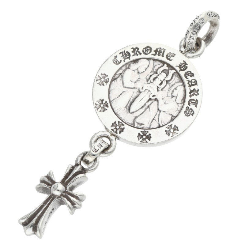 クロムハーツ Chrome Hearts ANGEL MEDALwCRS BBYFAT エンジェルメダルwベイビーファット シルバーネックレストップ(シルバー 8.8g)【503062】【FK04】【小物】【中古】bb76#rinkan*B|RINKAN