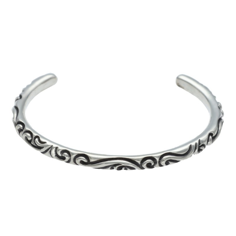 クロムハーツ Chrome Hearts　 サイズ:S BANGLE SCROLL スクロールバンド シルバーブレスレット(シルバー 17.43g)【903062】【OK15】【小物】【中古】bb30#rinkan*B 108,108円