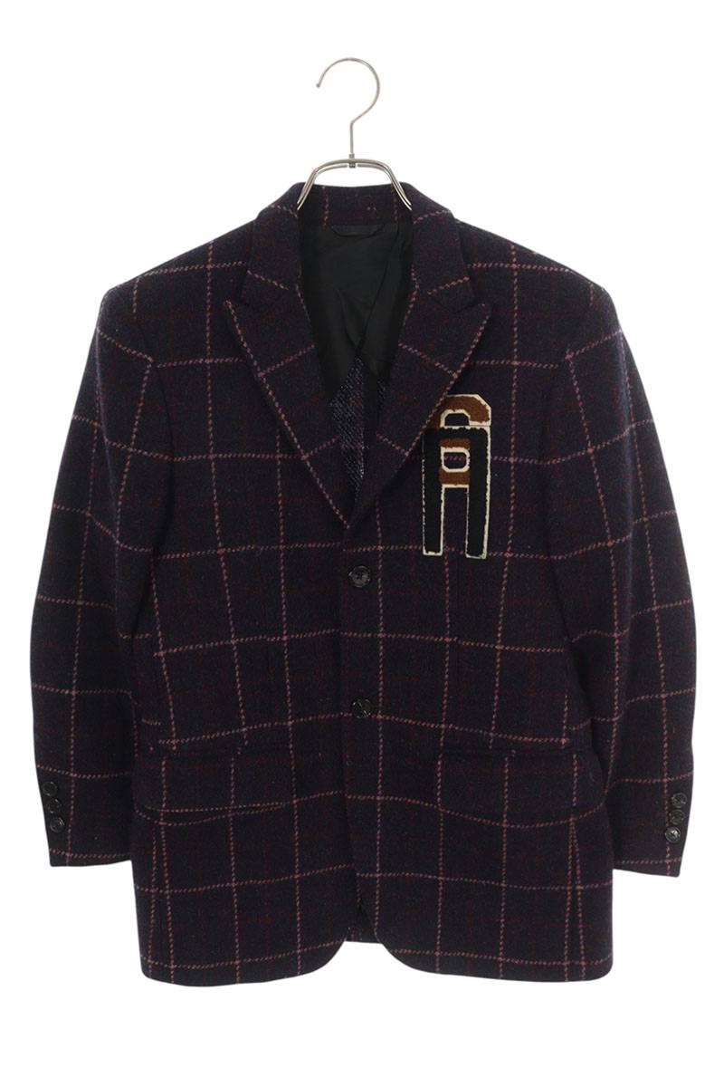 ラフシモンズ RAF SIMONS 大いさ:44  17AW ツイードチェックワッペンジャケット(パープル)【403062】【SB01】【メンズ】【中古】bb78#rinkan*B コート・ジャケット-メンズファッション